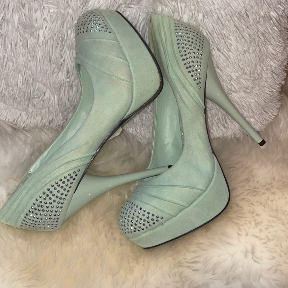 Mint green heels with rhinestones - Picture 4 of 5